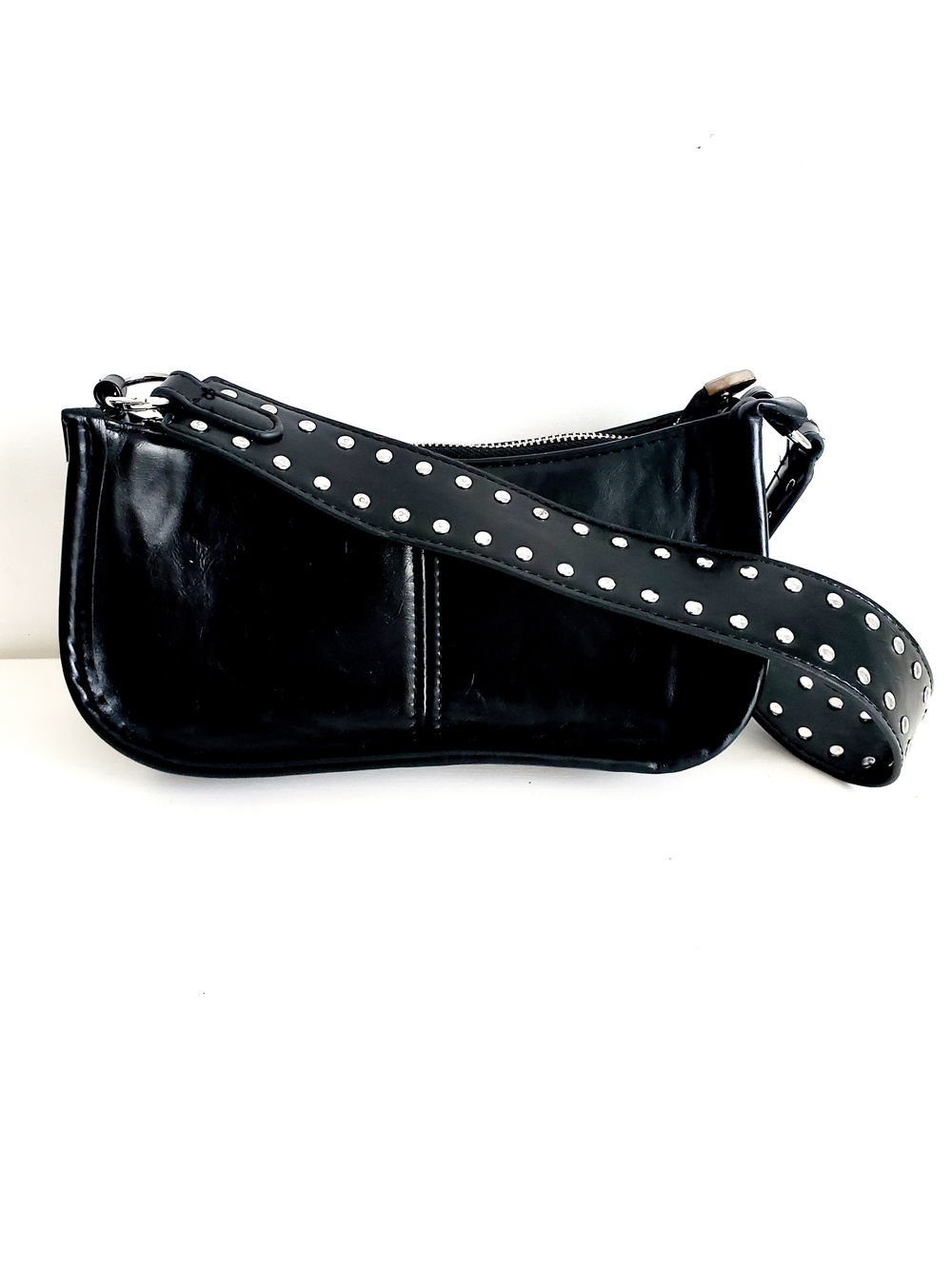 Black Stud-Embellished Shoulder Bag